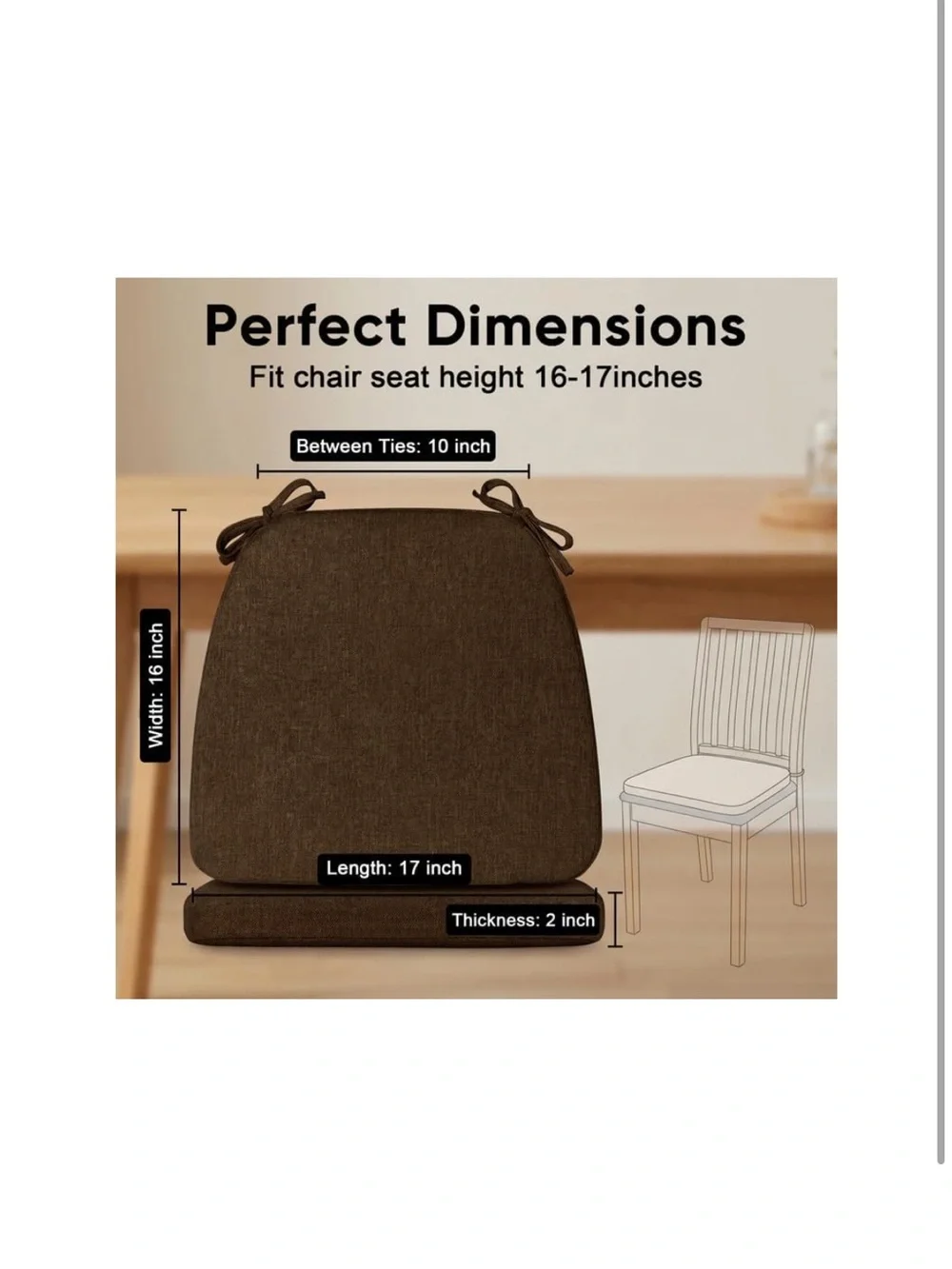 Chair Seat Cushion with Removable Washable Cover - BROWN